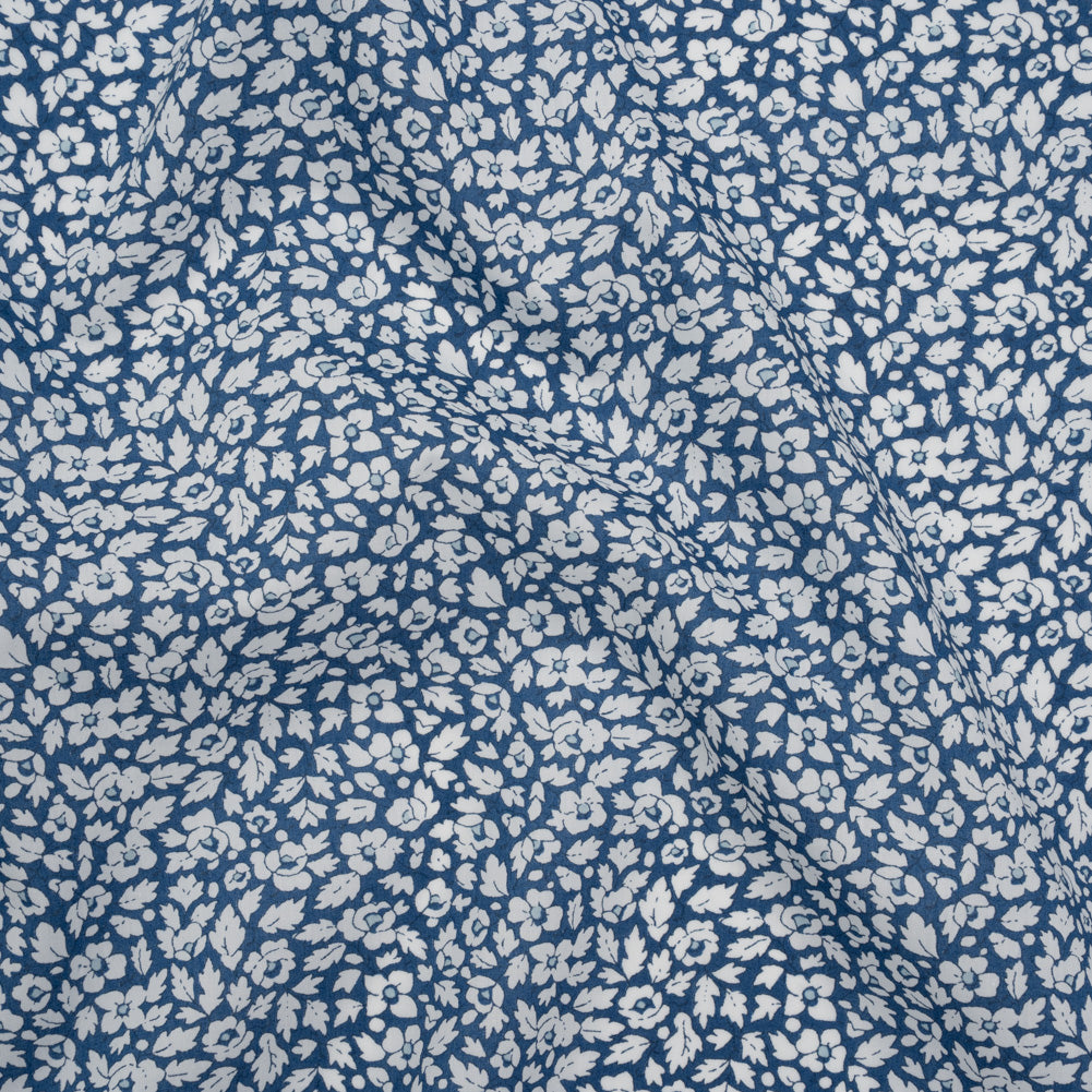 Liberty Fabrics Tana Lawn® - Feather Meadow Blue - Classic Blue and White Flowers and Leaves Drape