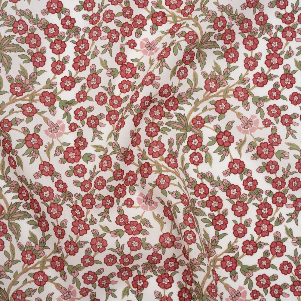 Liberty Fabrics Tana Lawn® - Empress Red - Red and Green Trailing Cherry Blossoms Drape