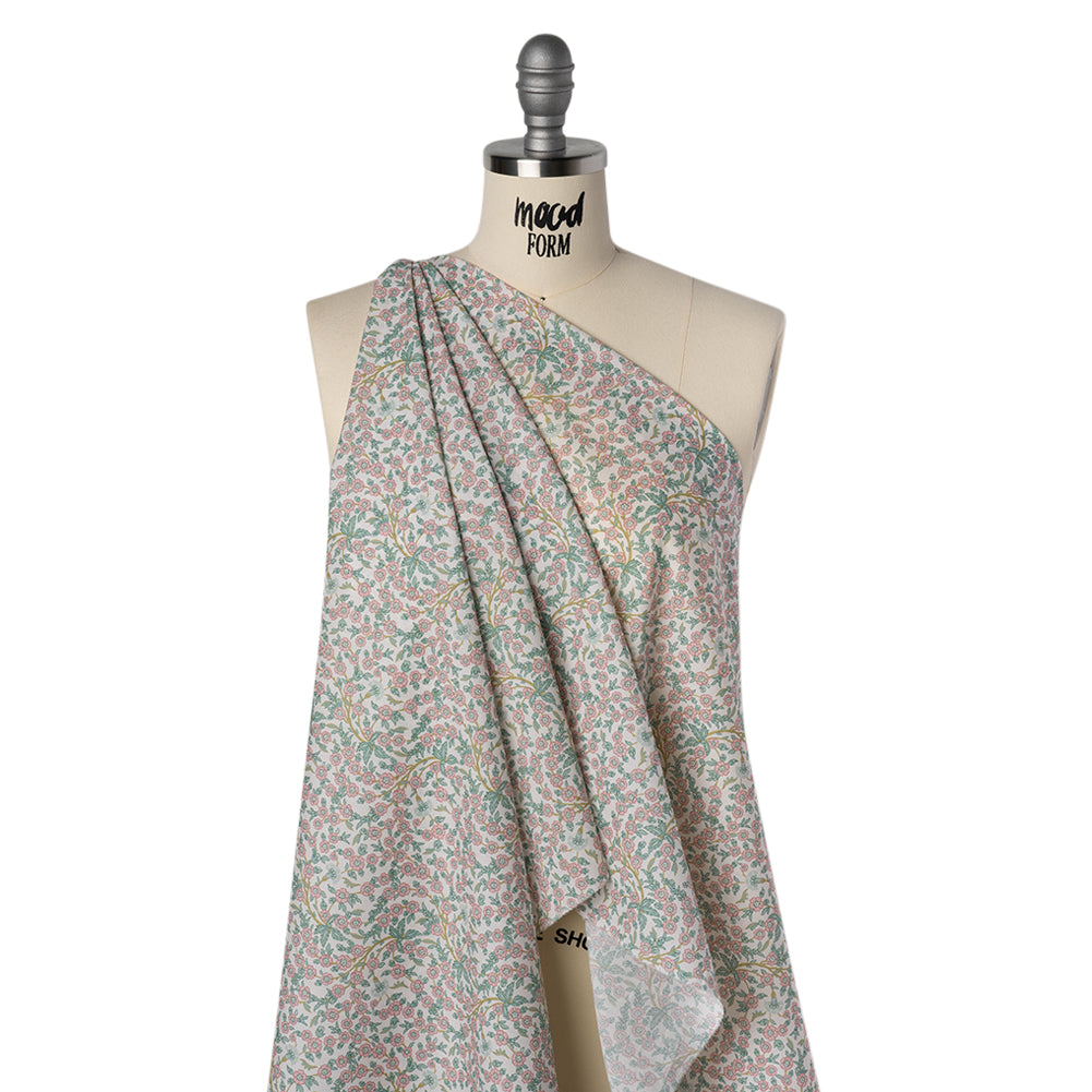 Liberty Fabrics Tana Lawn® - Empress Pink Light - Baby Pink and Mint Green Trailing Cherry Blossoms - Folded