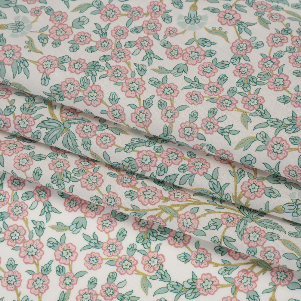 Liberty Fabrics Tana Lawn® - Empress Pink Light - Baby Pink and Mint Green Trailing Cherry Blossoms - Detail