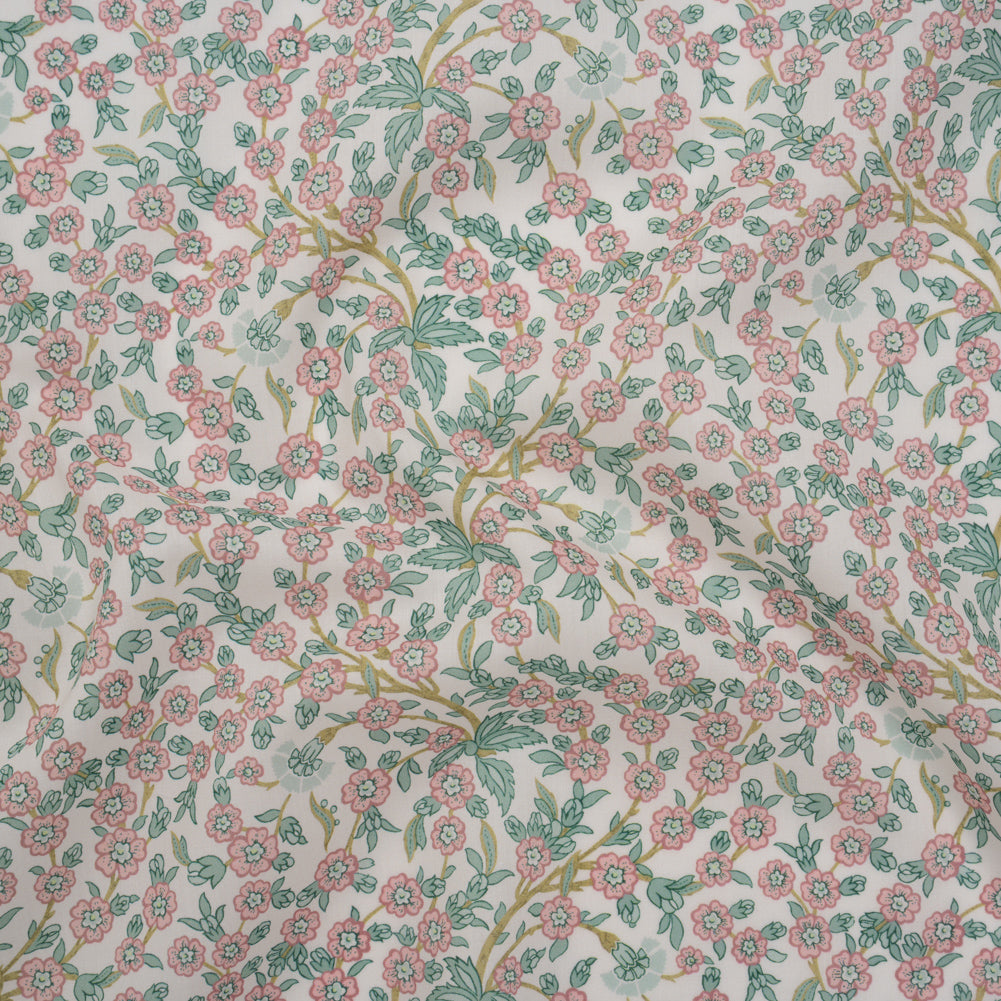 Liberty Fabrics Tana Lawn® - Empress Pink Light - Baby Pink and Mint Green Trailing Cherry Blossoms - Drape