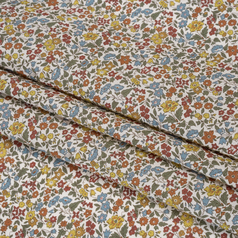 Liberty Fabrics Tana Lawn® - Ava Multi Neutral - Red, Light Blue and Yellow Florals - Detail