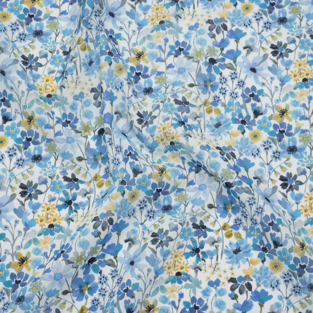 Liberty Fabrics Tana Lawn® - Dreams of Summer Blue - Light Blue and Pale Yellow Watercolor Floral - Drape