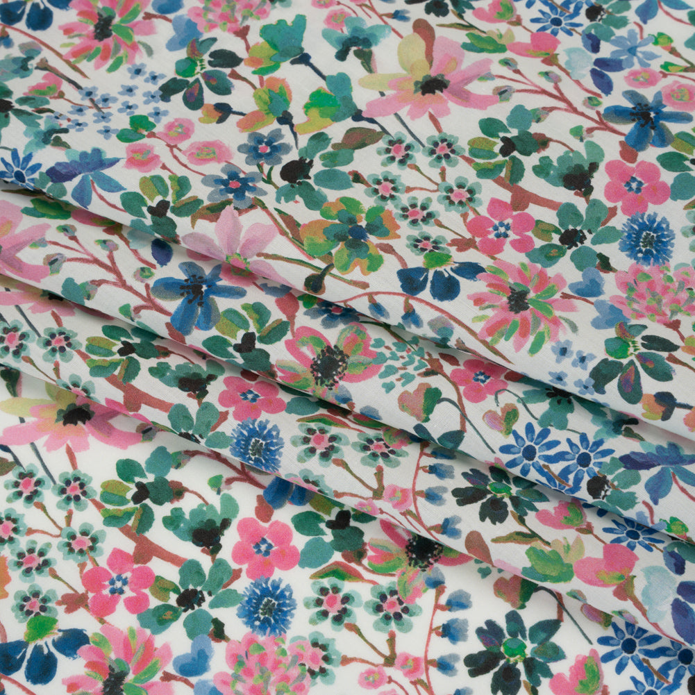 Liberty Fabrics Tana Lawn® - Dreams of Summer Green - Pink, Green and Blue Watercolor Floral Detail