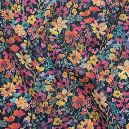Liberty Fabrics Tana Lawn® - Dreams of Summer Dark Blue - Navy, Pink and Yellow Watercolor Floral