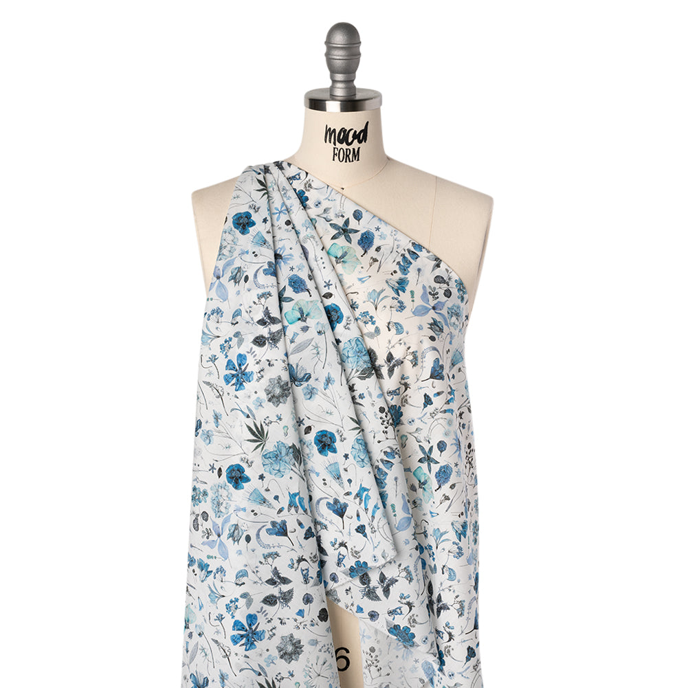 Liberty Fabrics Tana Lawn® - Floral Eve Light Blue - Cobalt, Gray and White Scattered Plants and Flowers - Folded
