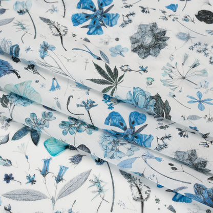 Liberty Fabrics Tana Lawn® - Floral Eve Light Blue - Cobalt, Gray and White Scattered Plants and Flowers