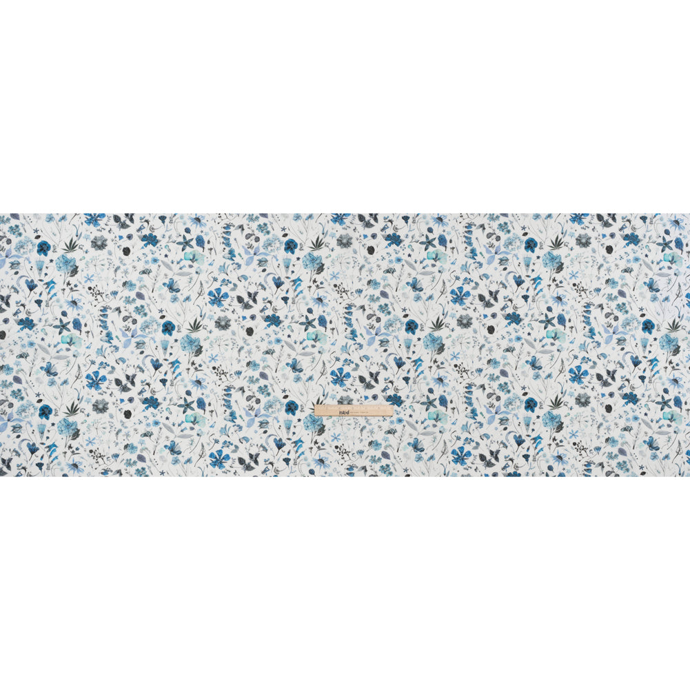Liberty Fabrics Tana Lawn® - Floral Eve Light Blue - Cobalt, Gray and White Scattered Plants and Flowers - Full - Image 5 of 6