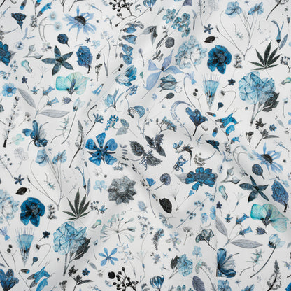 Liberty Fabrics Tana Lawn® - Floral Eve Light Blue - Cobalt, Gray and White Scattered Plants and Flowers