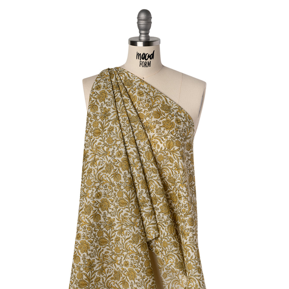 Liberty Fabrics Tana Lawn® - Sambourne Yellow - Golden Yellow and White Fancy Roses - Folded