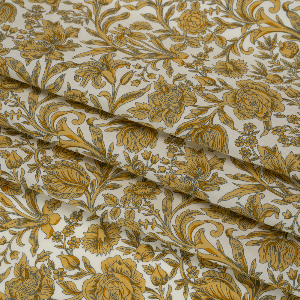 Liberty Fabrics Tana Lawn® - Sambourne Yellow - Golden Yellow and White Fancy Roses - Detail