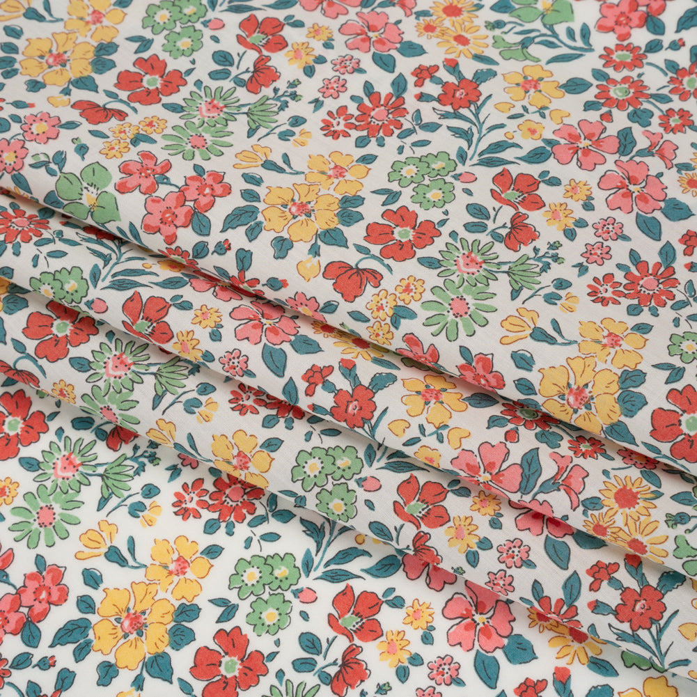 Liberty Fabrics Tana Lawn® - Annabella Multi Pastel - Red, Yellow and Blue Green Floral - Folded