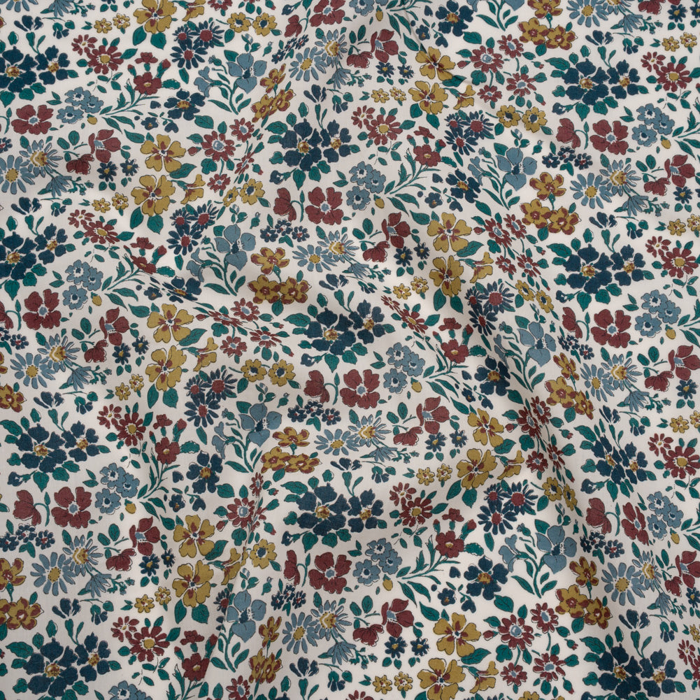 Liberty Fabrics Tana Lawn® - Annabella Multi Neutral - Yellow Ochre, Dark Red and Teal Floral