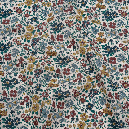 Liberty Fabrics Tana Lawn® - Annabella Multi Neutral - Yellow Ochre, Dark Red and Teal Floral