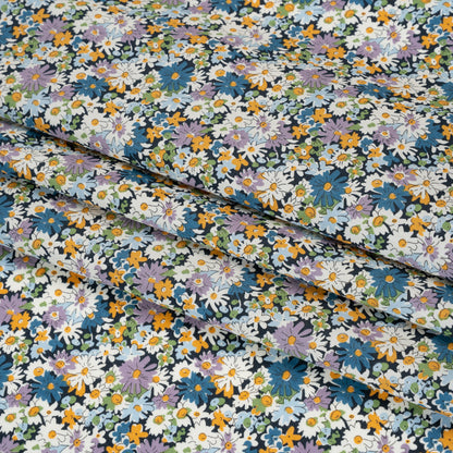 Liberty Fabrics Tana Lawn® - Libby Purple - Lavender, Blue and Yellow Field of Daisies Folded