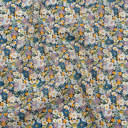 Liberty Fabrics Tana Lawn® - Libby Purple - Lavender, Blue and Yellow Field of Daisies