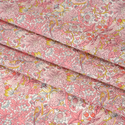 Liberty Fabrics Tana Lawn® - Strawberry Thief Spring Light Pink - Baby Pink, Golden Yellow and Pale Blue Birds, Berries and Flowers Folded