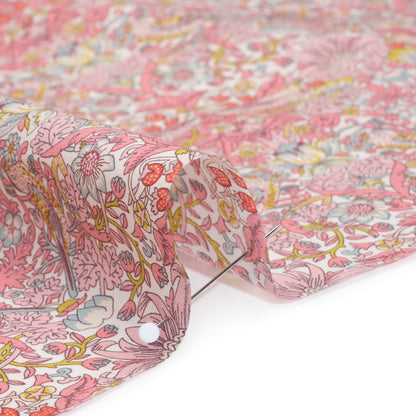 Liberty Fabrics Tana Lawn® - Strawberry Thief Spring Light Pink - Baby Pink, Golden Yellow and Pale Blue Birds, Berries and Flowers Detail