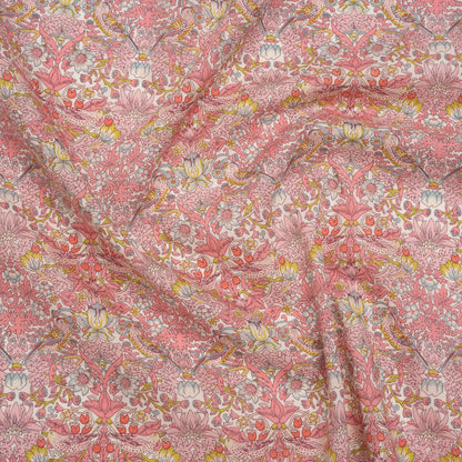 Liberty Fabrics Tana Lawn® - Strawberry Thief Spring Light Pink - Baby Pink, Golden Yellow and Pale Blue Birds, Berries and Flowers