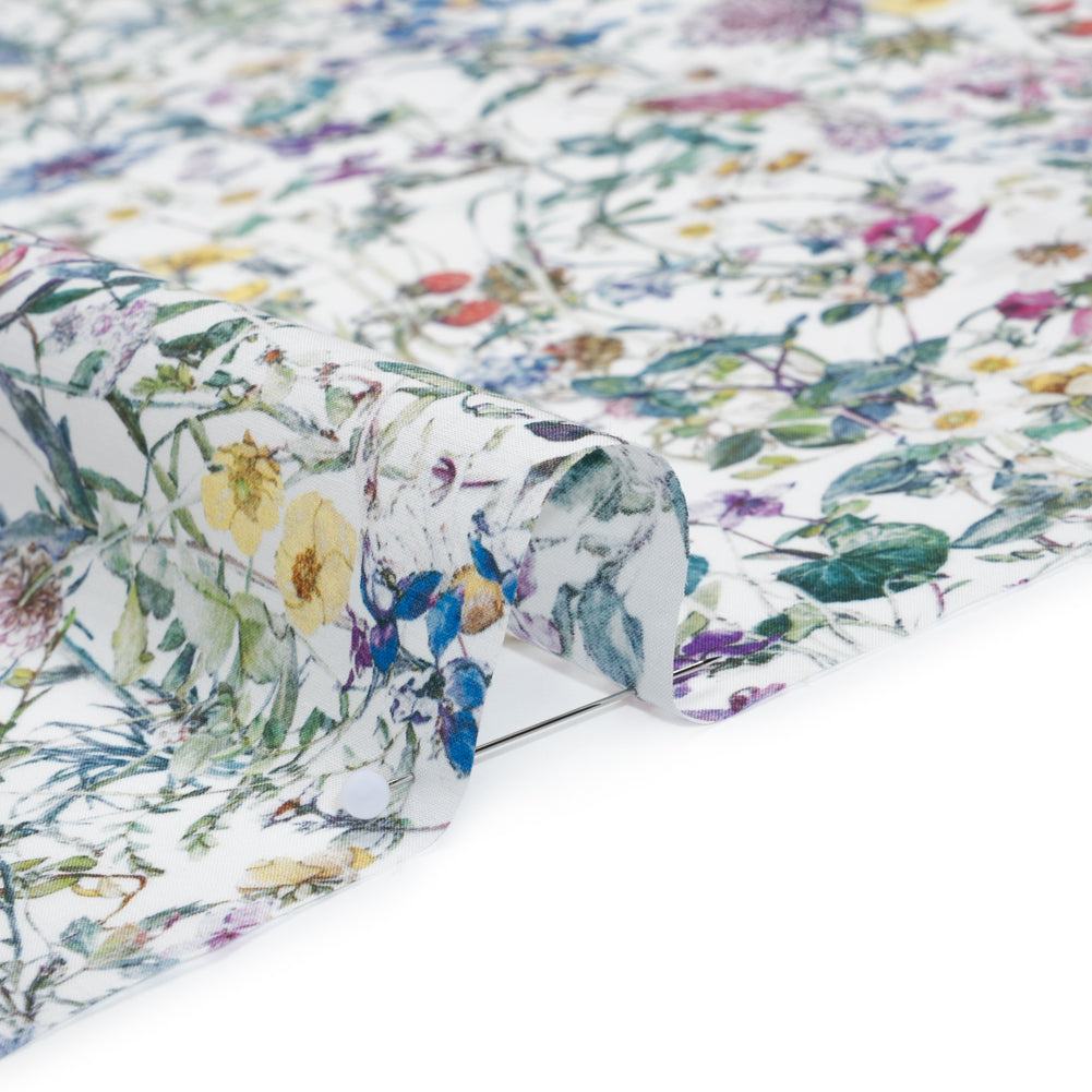 Liberty Fabrics Tana Lawn® - Wild Flowers Multi Pastel - Green, Bright Pink and Yellow Botanical Illustrations - Detail