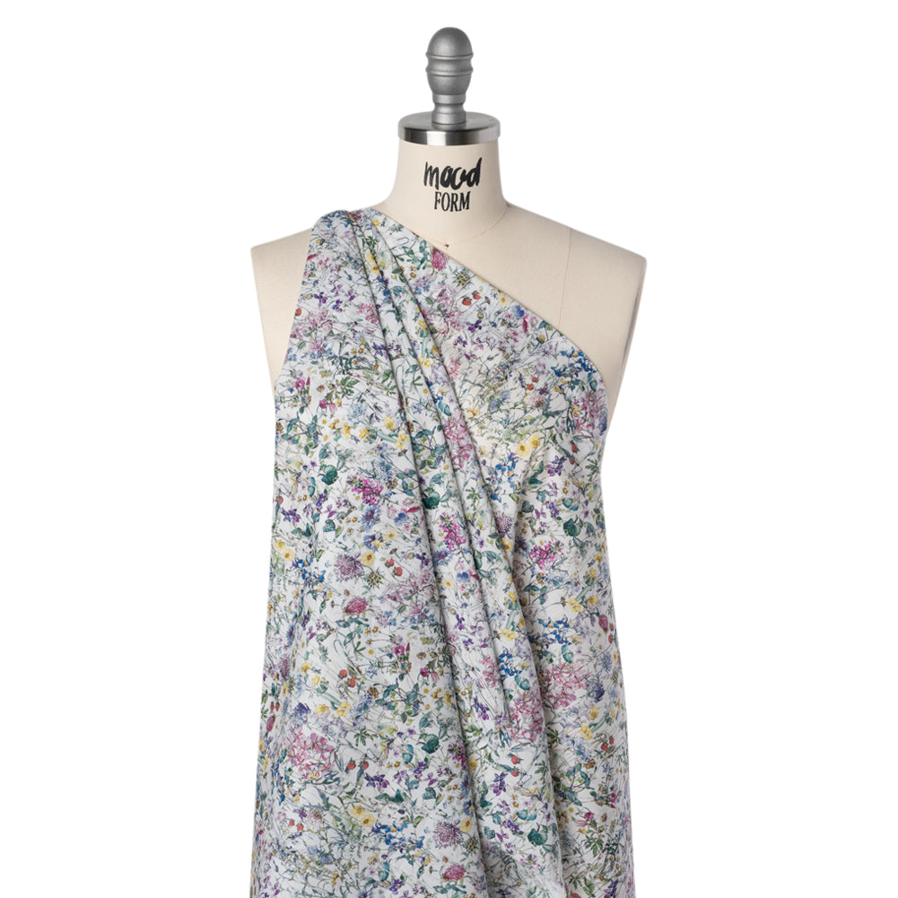 Liberty Fabrics Tana Lawn® - Wild Flowers Multi Pastel - Green, Bright Pink and Yellow Botanical Illustrations - Drape