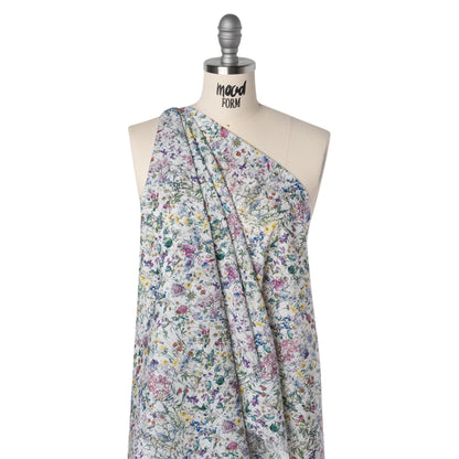 Liberty Fabrics Tana Lawn® - Wild Flowers Multi Pastel - Green, Bright Pink and Yellow Botanical Illustrations