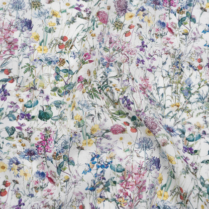 Liberty Fabrics Tana Lawn® - Wild Flowers Multi Pastel - Green, Bright Pink and Yellow Botanical Illustrations
