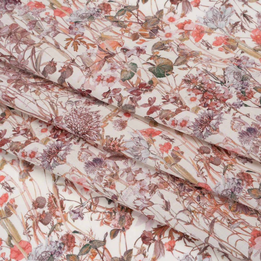 Liberty Fabrics Tana Lawn® - Wild Flowers Light Pink - Rose Pink and Earthy Green Botanical Illustrations Folded