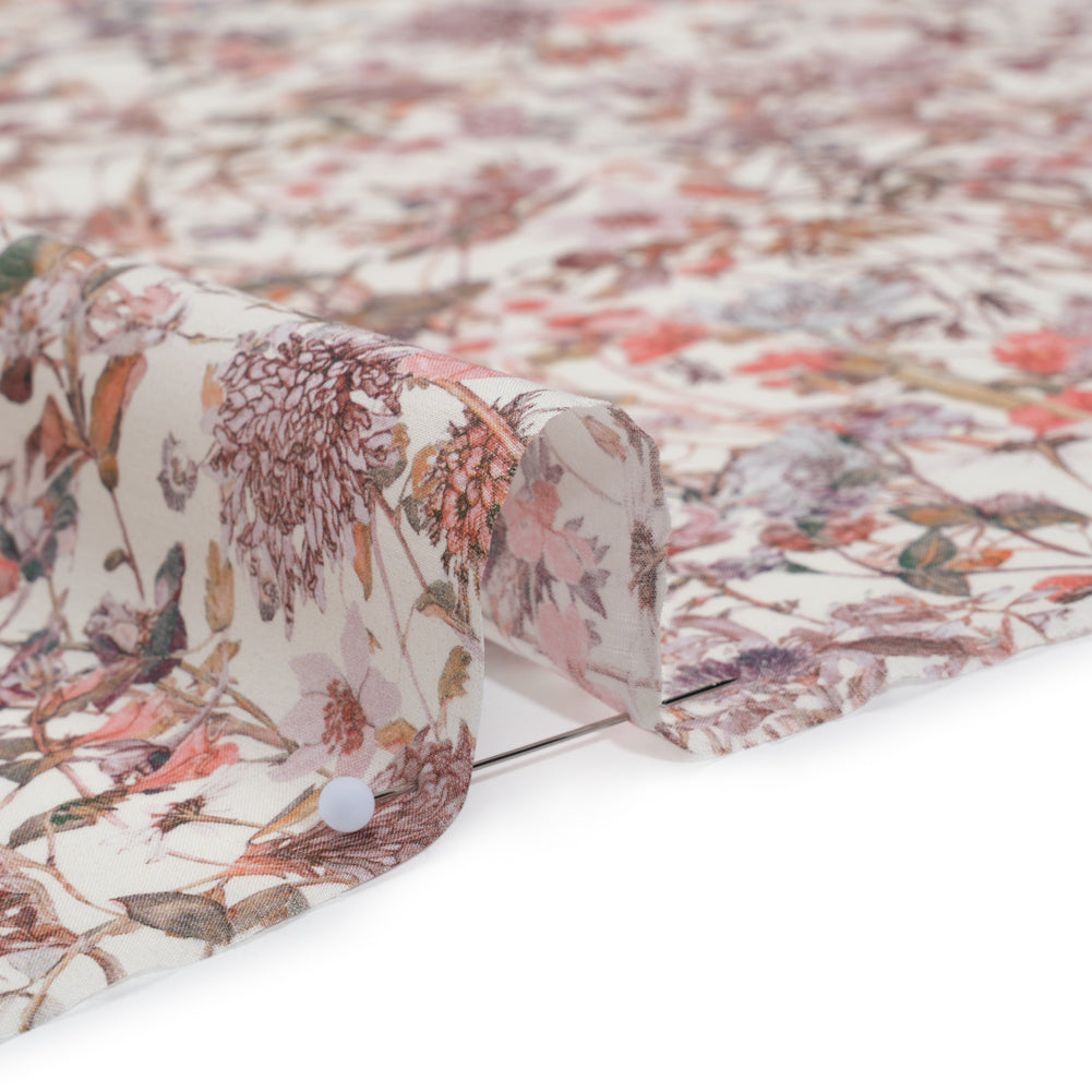 Liberty Fabrics Tana Lawn® - Wild Flowers Light Pink - Rose Pink and Earthy Green Botanical Illustrations Detail
