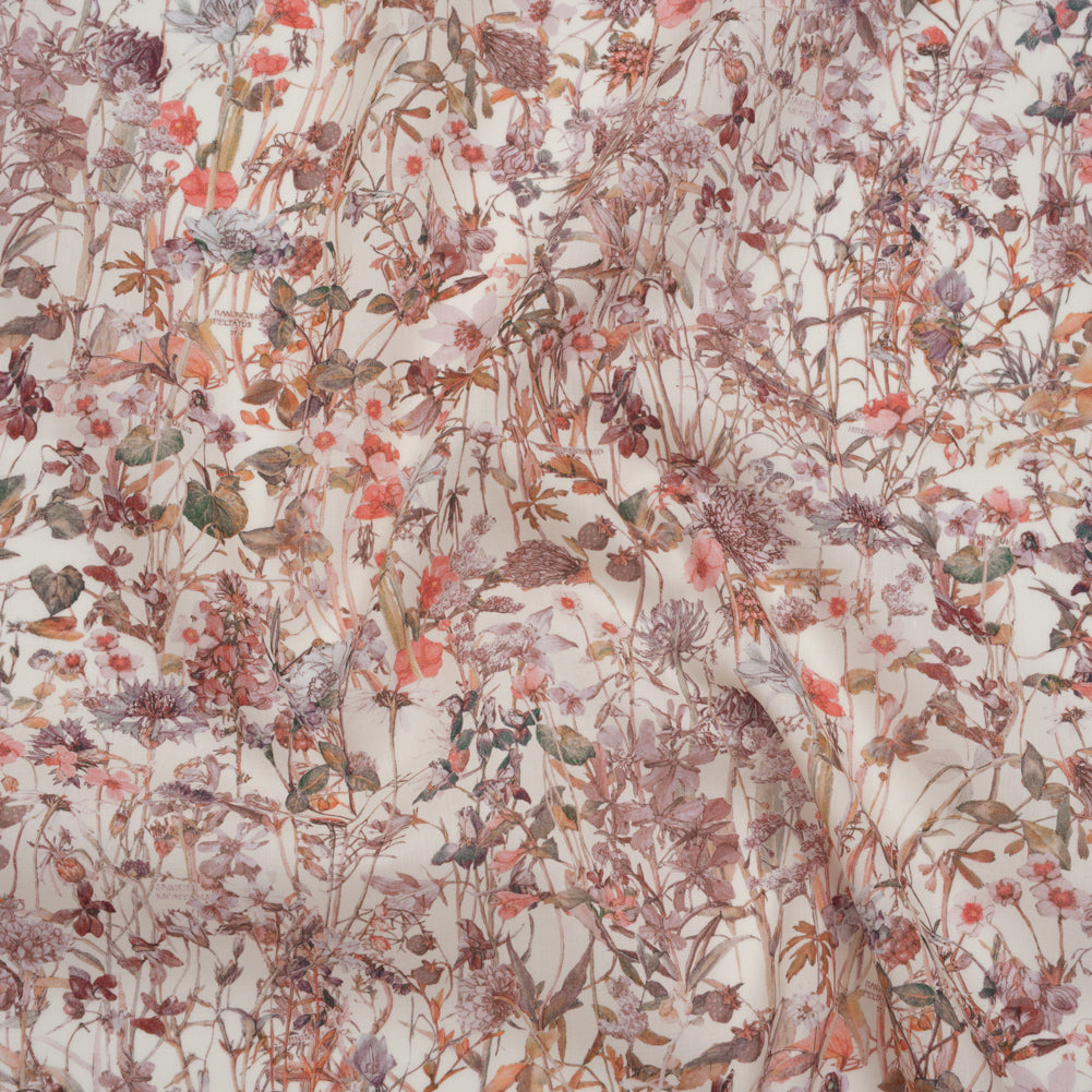 Liberty Fabrics Tana Lawn® - Wild Flowers Light Pink - Rose Pink and Earthy Green Botanical Illustrations