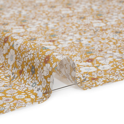 Liberty Fabrics Tana Lawn® - June's Meadow Yellow - Ochre, White and Light Blue Illustrated Flowers