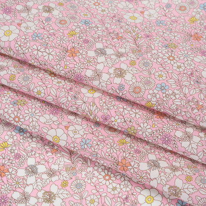 Liberty Fabrics Tana Lawn® - June's Meadow Pink - Baby Pink, White and Rainbow Illustrated Flowers Folded