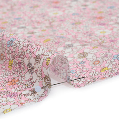 Liberty Fabrics Tana Lawn® - June's Meadow Pink - Baby Pink, White and Rainbow Illustrated Flowers Detail