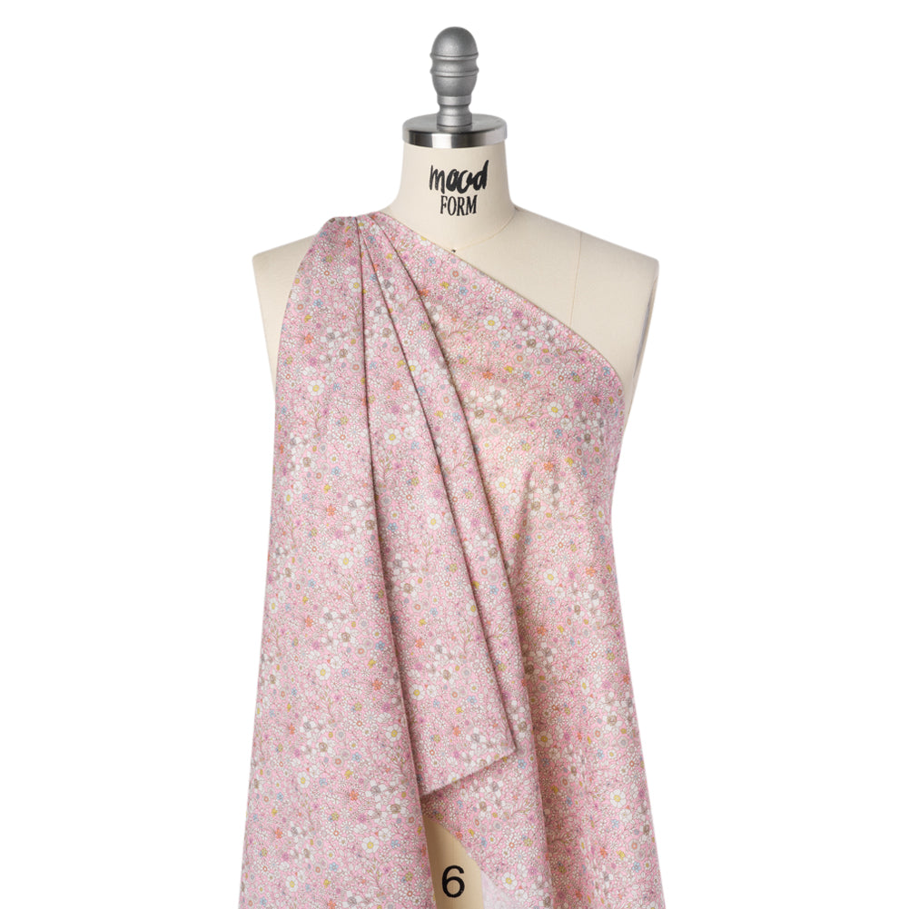 Liberty Fabrics Tana Lawn® - June's Meadow Pink - Baby Pink, White and Rainbow Illustrated Flowers Drape