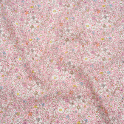 Liberty Fabrics Tana Lawn® - June's Meadow Pink - Baby Pink, White and Rainbow Illustrated Flowers