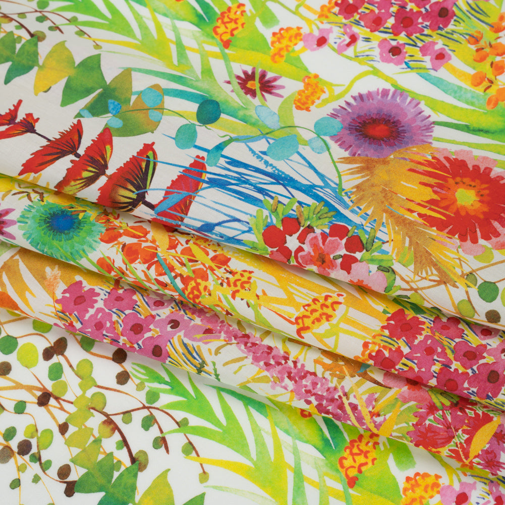 Liberty Fabrics Tana Lawn® - Tresco Multi Bright - Red, Green and Yellow Painted Floral - Folded