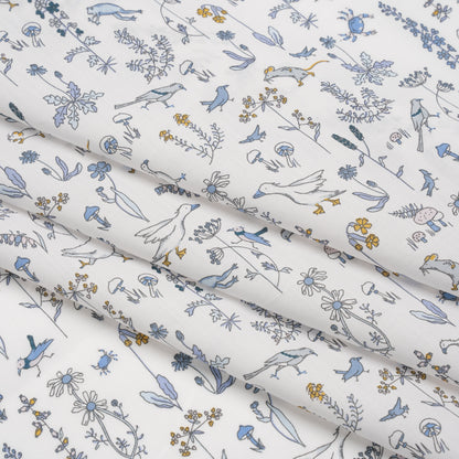 Liberty Fabrics Tana Lawn® - Theo Blue - Baby Blue, Yellow and White Cartoon Creatures and Flowers