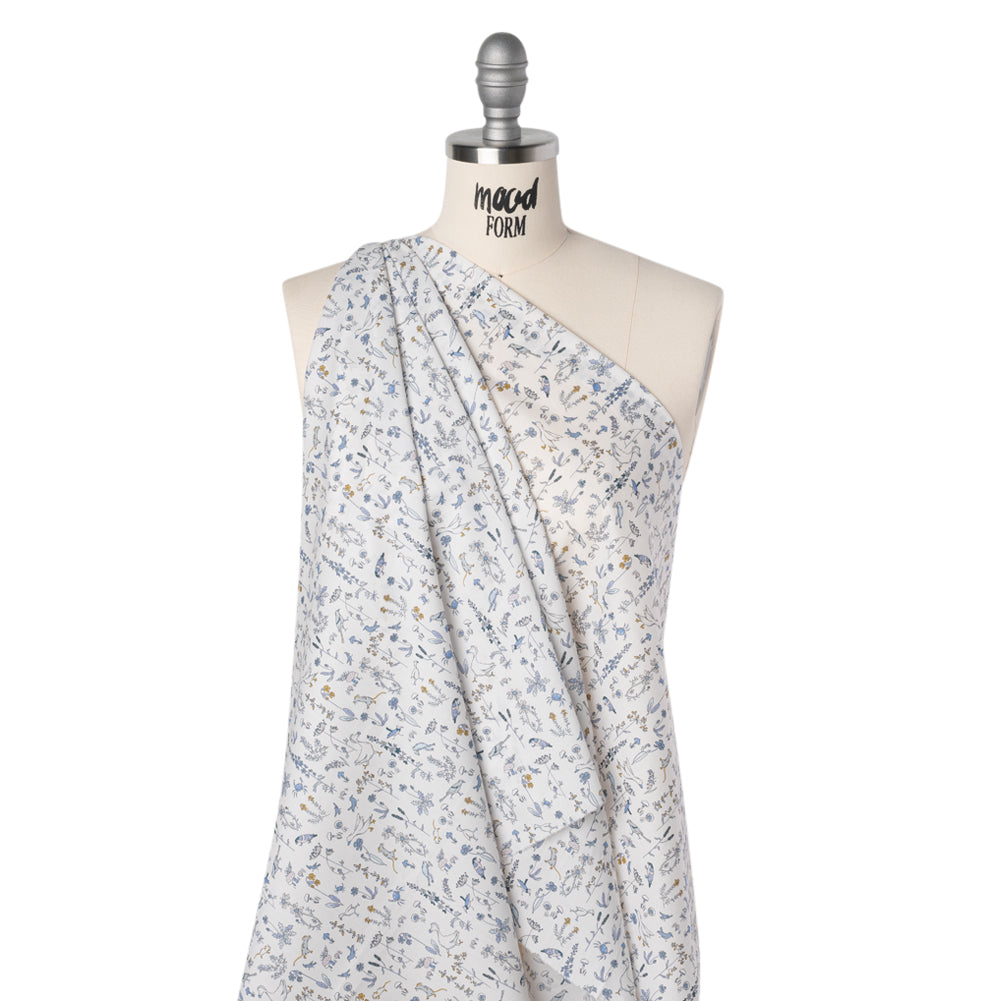 Liberty Fabrics Tana Lawn® - Theo Blue - Baby Blue, Yellow and White Cartoon Creatures and Flowers - Drape