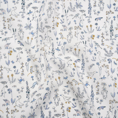 Liberty Fabrics Tana Lawn® - Theo Blue - Baby Blue, Yellow and White Cartoon Creatures and Flowers