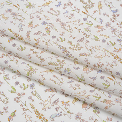 Liberty Fabrics Tana Lawn® - Theo Yellow - Pale Yellow, Spring Green and Blue Cartoon Creatures and Flowers