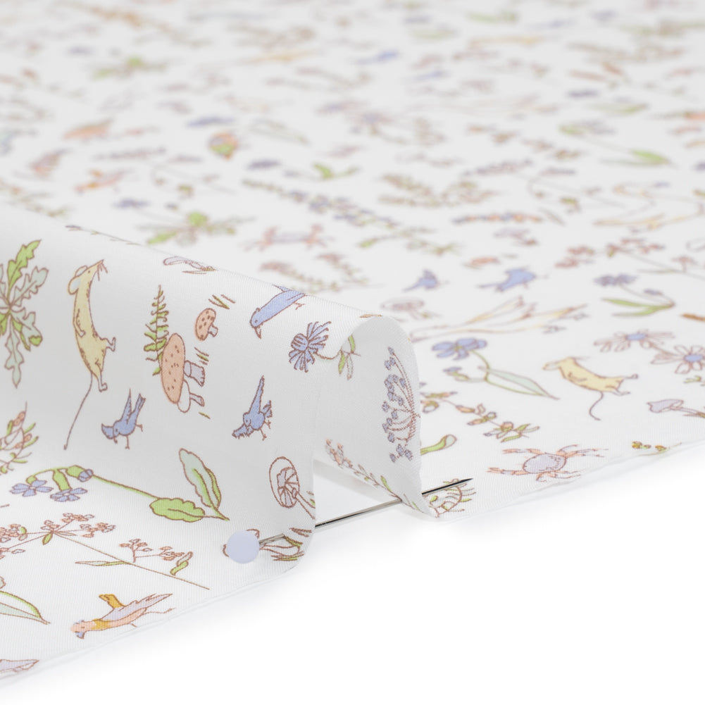 Liberty Fabrics Tana Lawn® - Theo Yellow - Pale Yellow, Spring Green and Blue Cartoon Creatures and Flowers - Detail