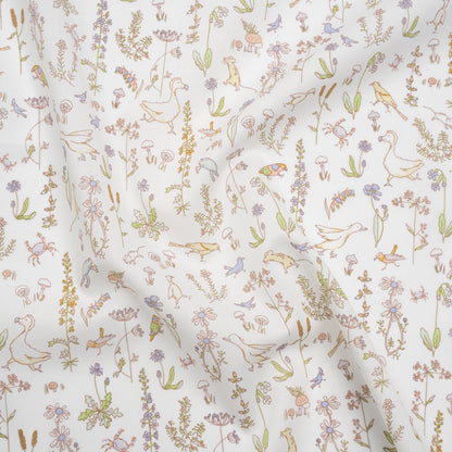 Liberty Fabrics Tana Lawn® - Theo Yellow - Pale Yellow, Spring Green and Blue Cartoon Creatures and Flowers