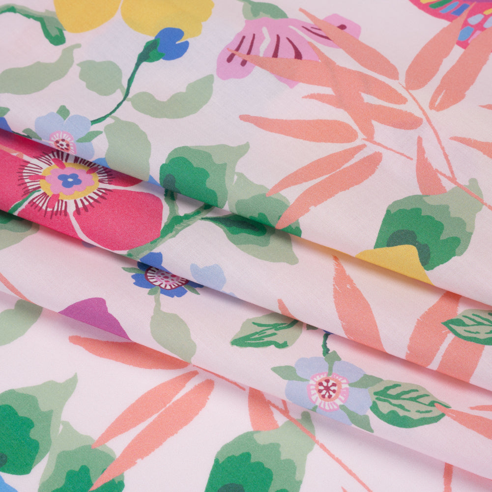 Liberty Fabrics Tana Lawn® - Pavilion Pink - Light Pink, Yellow and Green Bold Florals - Folded