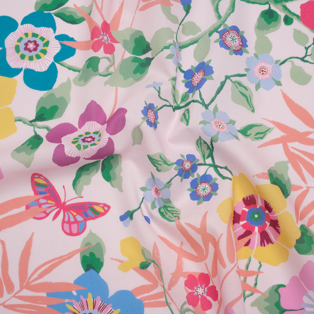 Liberty Fabrics Tana Lawn® - Pavilion Pink - Light Pink, Yellow and Green Bold Florals