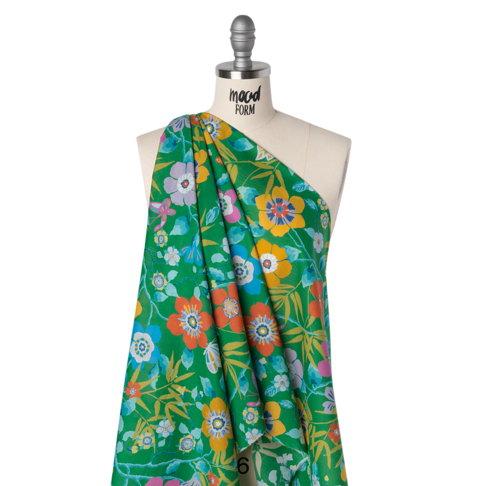 Liberty Fabrics Tana Lawn® - Pavilion Green - Kelly Green, Blue and Red Bold Florals - Drape