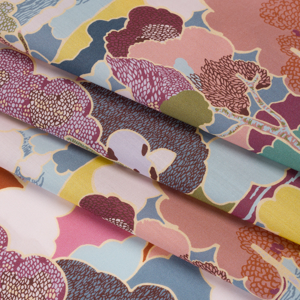 Liberty Fabrics Tana Lawn® - Prospect Road Multi Pastel - Pink, Blue and Green Tree Filled Landscape - Folded