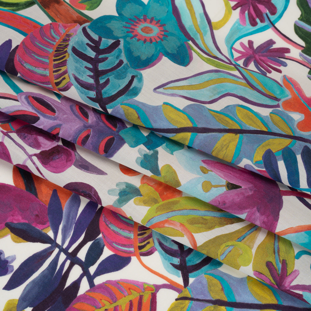 Liberty Fabrics Tana Lawn® - Jungle Trip Blue - Fuchsia, Blue and Green Tropical Plants - Folded