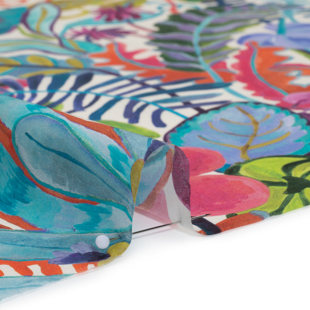 Liberty Fabrics Tana Lawn® - Jungle Trip Blue - Fuchsia, Blue and Green Tropical Plants - Detail