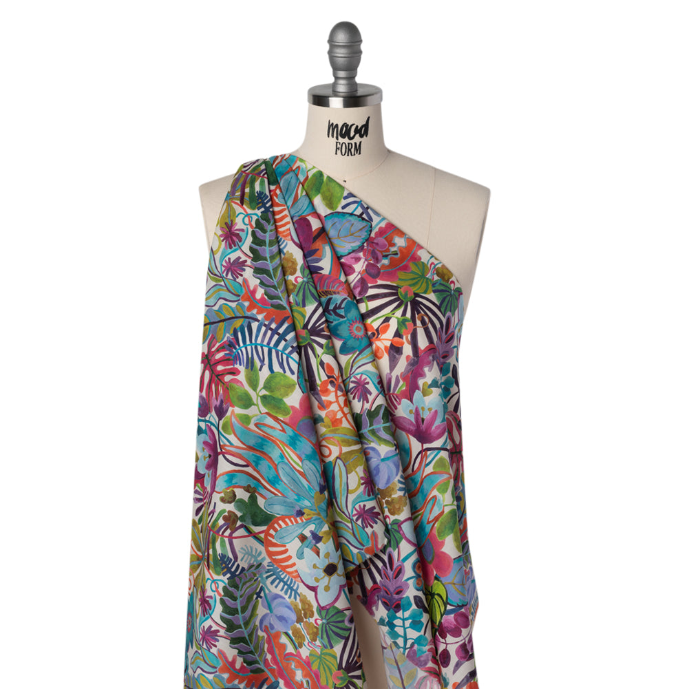 Liberty Fabrics Tana Lawn® - Jungle Trip Blue - Fuchsia, Blue and Green Tropical Plants - Drape