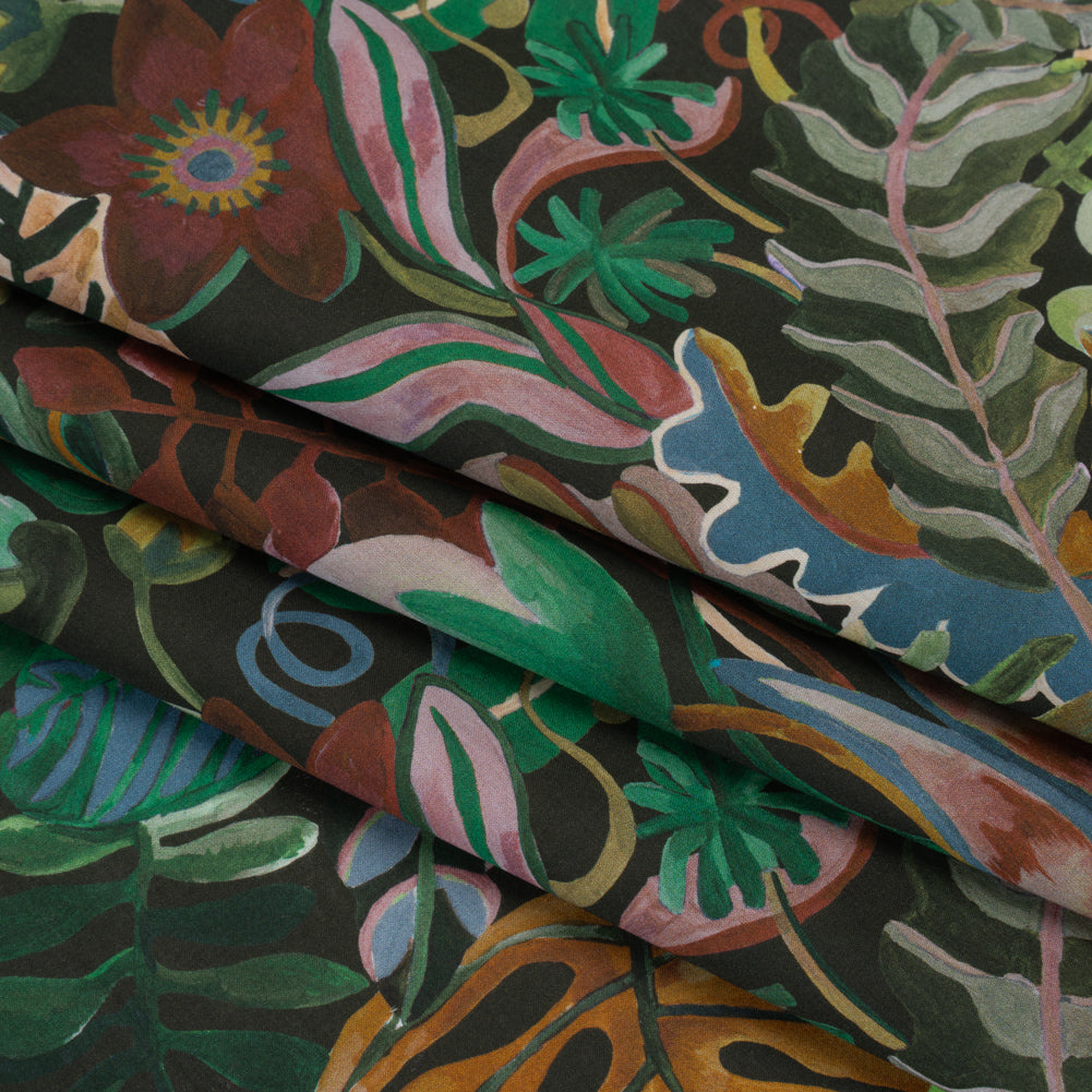 Liberty Fabrics Tana Lawn® - Jungle Trip Green - Dark Green, Teal and Blue Tropical Plants Folded